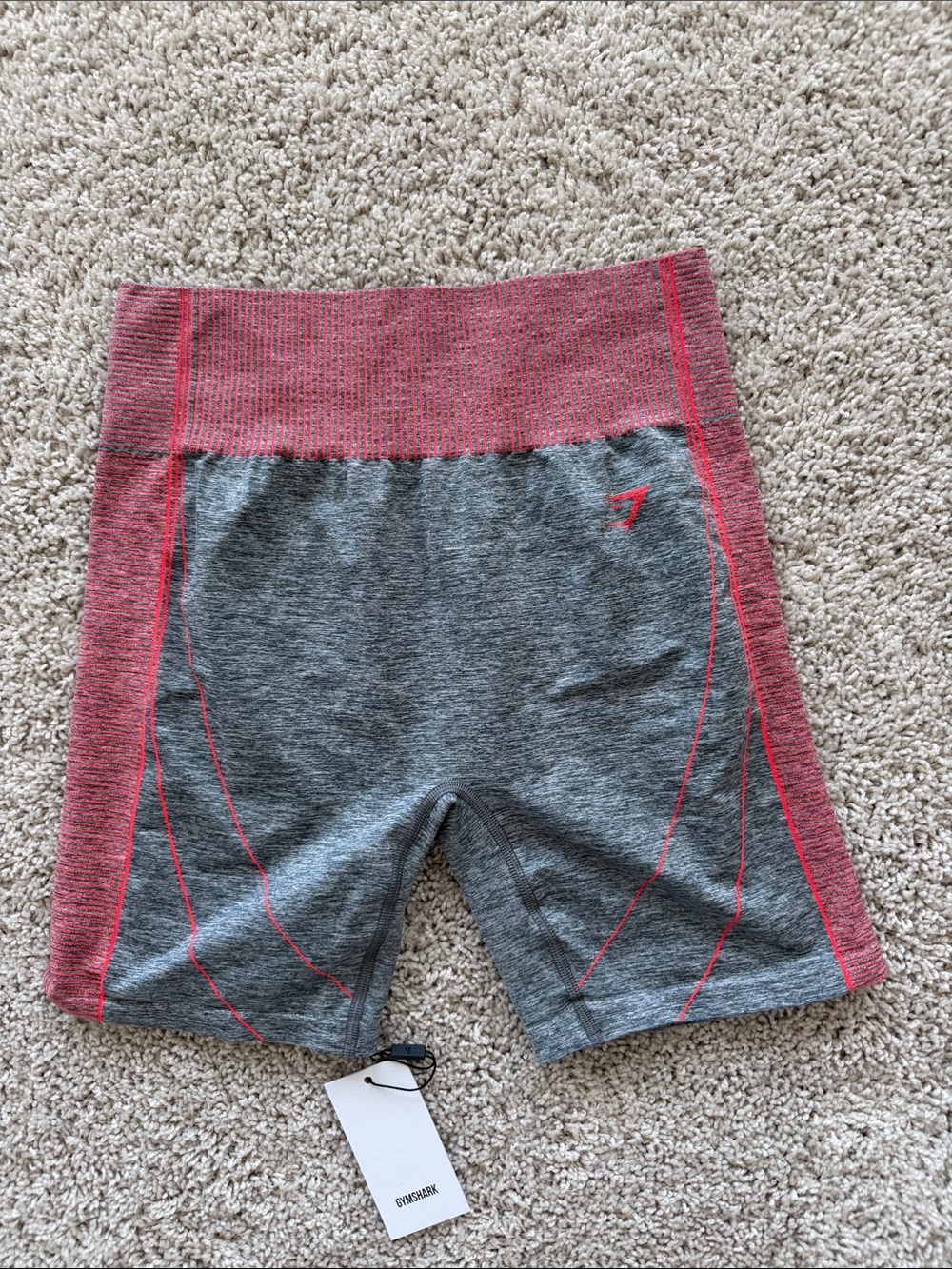 Gymshark Gray and Pink Seamless High-Waist Bike Shorts